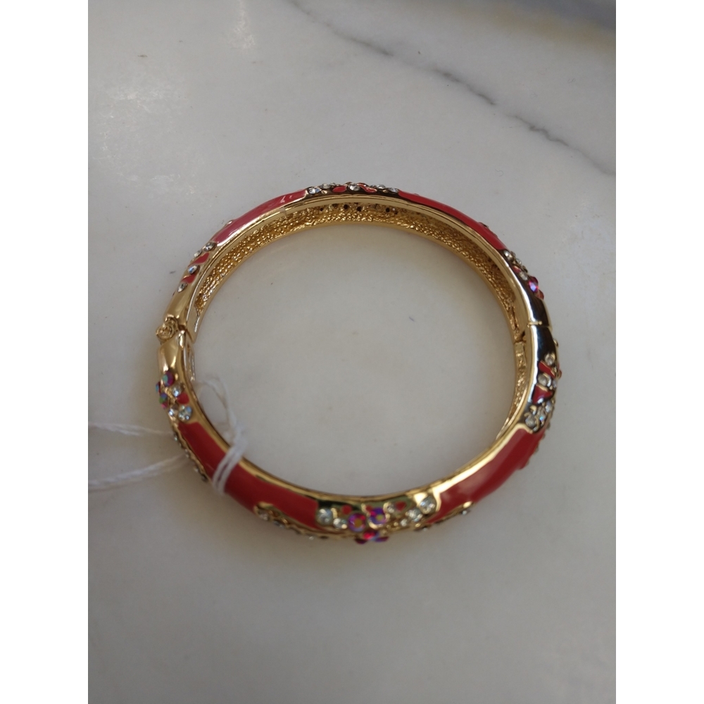 Gold + Coral Starburst Clasp Bangle